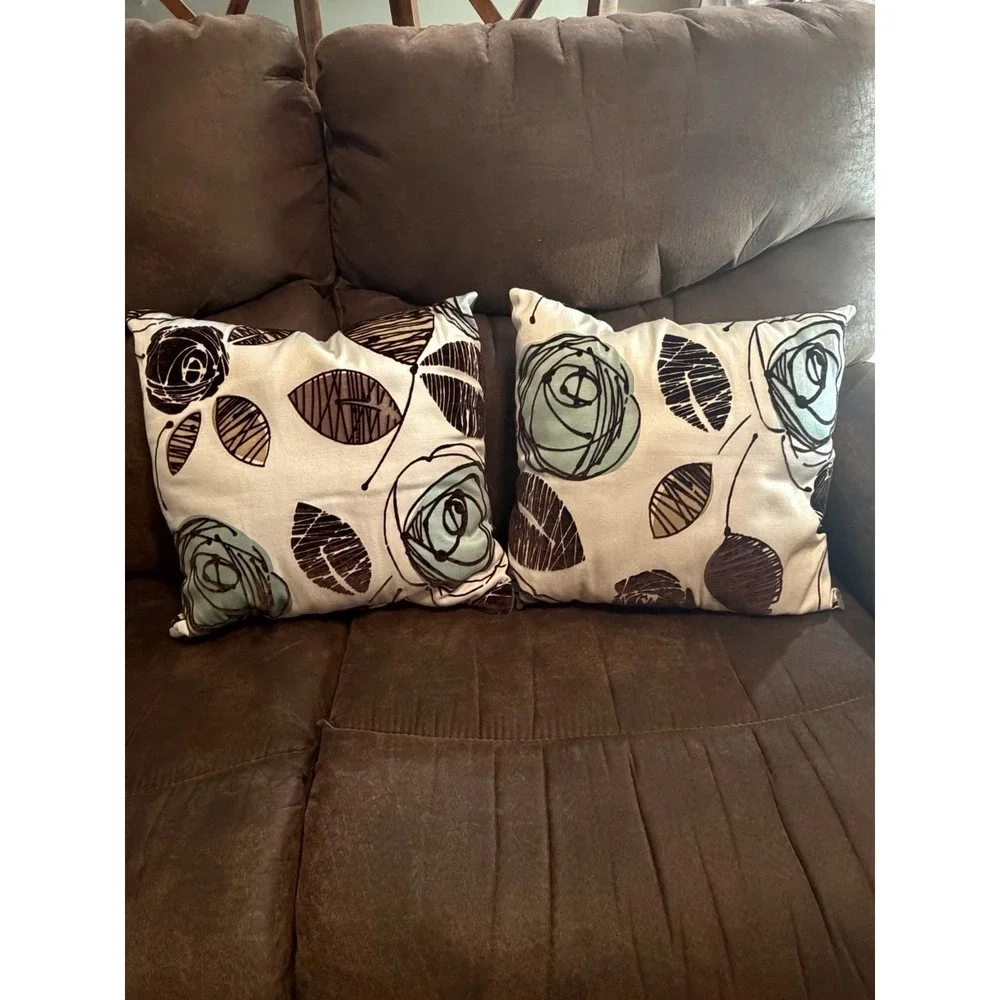 D.V. Kap Tory Throw Pillow Pair 16x16 MCM Leaf Abstract Reversible Set
